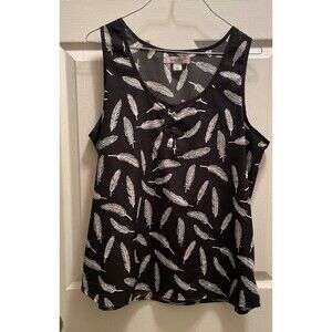 Adam‎ Levine Sleeveless Blouse Black Feathers Tank Top Women's Size Large L